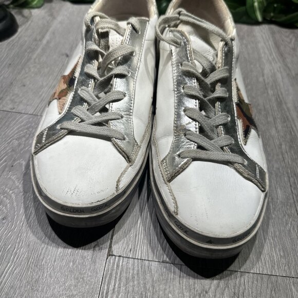 Golden Goose Hi Star/ Low Glitter Star/Silver metallic Camo Women Size 39 - Picture 3 of 10